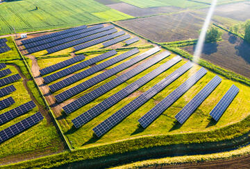 Solar panels in farm field